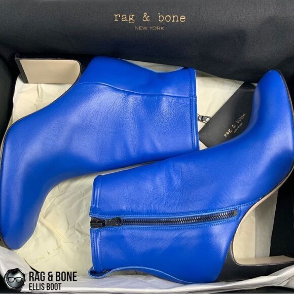 RAG & BONE ELLIS HEELED ANKLE BOOT IN ULTRA BLUE LEATHER WOMEN’S SIZE 7 EU 37 - Picture 13 of 15